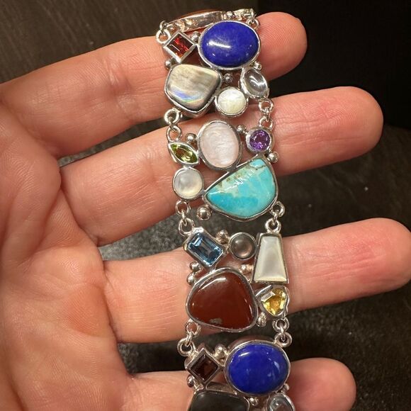 Multi gemstone and stamped Thailand sterling silver bracelet! - Picture 7 of 11